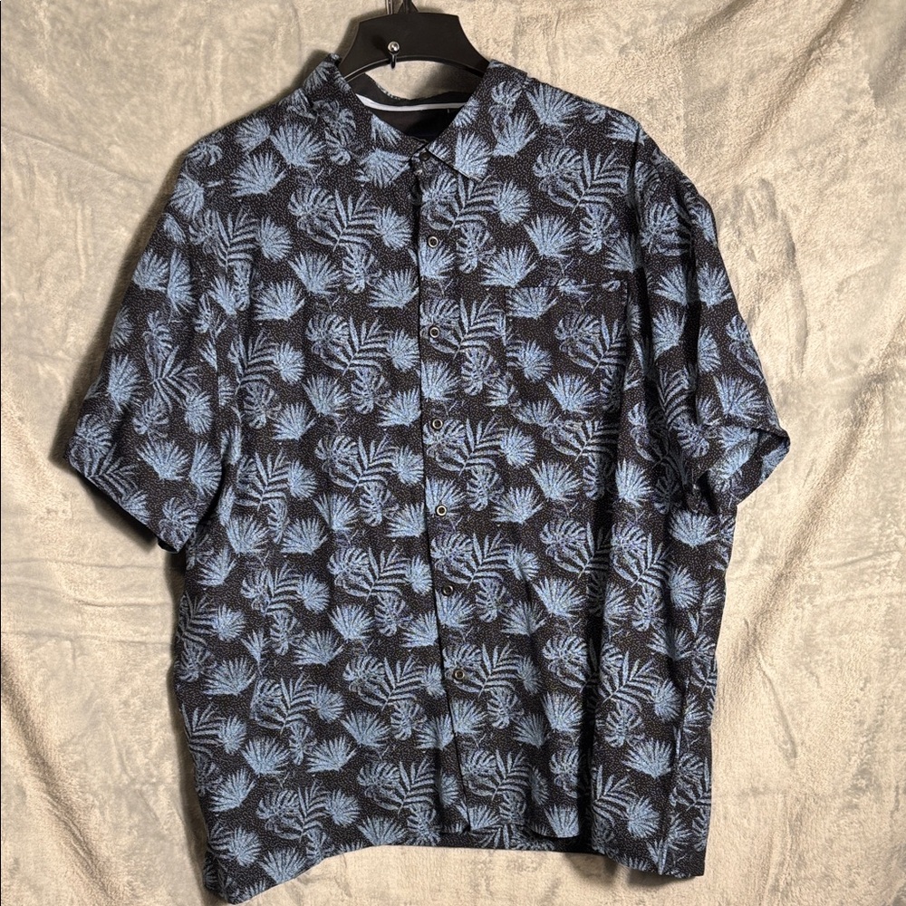 Nat Nast Men's XXL shirt Black Blue Patterned‎ silk cotton blend button